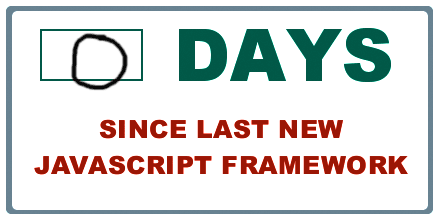 An image depcting a common meme about how there are too many javascript frameworks. It shows a road sign that says '0 days since last javascript framework was created'